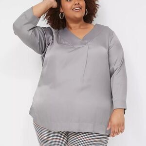 LANE BRYANT - Long-Sleeve V-Neck Satin Tunic